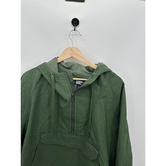 Lands End Green Quarter Zip Ripstop Hoodie Anorak Mens Size L Outdoors Workwear - Picture 5 of 8
